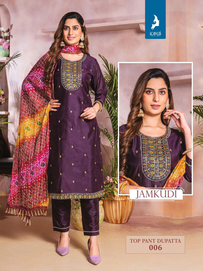 Jamkudi By Kaya Chanderi Silk Kurti With Bottom Dupatta Wholesale Shop In Surat
